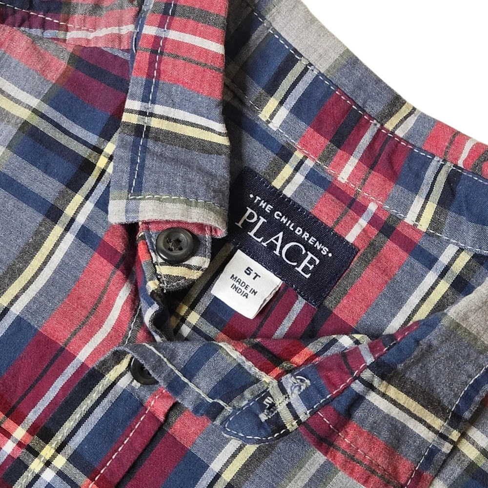The Children's Place Red And Blue Plaid Casual Button Down Shirt 5T